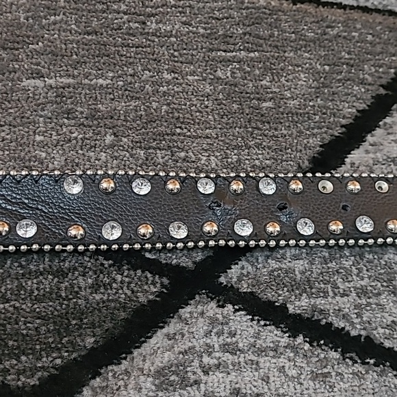 WESTERN BLACK LEATHER RHINESTONES STUDDED CROSS BELT